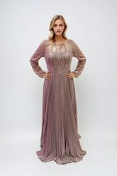 Juliet JTM18B Long Formal Pleated Sequin Mother of the Bride Dress