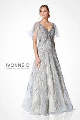 Ivonne D 221D45 Long Beaded Lace Formal A Line Evening Dress