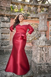 Cameron Blake 221686 Long Pleated Formal Peplum Evening Dress