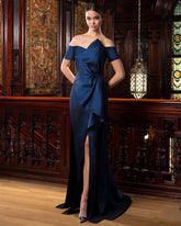 Alexander by Daymor 1580 A Line Long Formal Metallic Slit Evening Dress