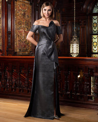 Alexander by Daymor 1580 A Line Long Formal Metallic Slit Evening Dress