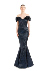 Alexander By Daymor 1650F22 Long Metallic Formal Ruffle Evening Dress