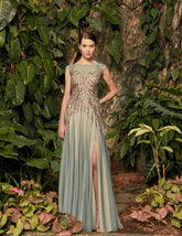 Alexander by Daymor 957 Metallic Long Formal Beaded Evening Dress