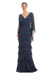 Alexander by Daymor 1957S24 Beaded Long Sleeve Formal Tiered Evening Dress