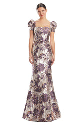 Alexander by Daymor 1989S24 Metallic Long Formal Fitted Floral Evening Dress