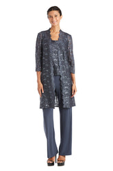 Long Formal Pant Suit Metallic Lace R&M Richards 1993