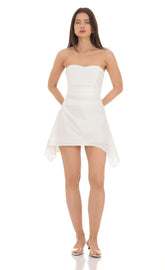 Strapless Asymmetrical Dress in White
