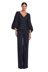 Alexander by Daymor 2042-45F24 Long Formal Lace Peplum Jumpsuit