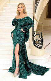 Jessica Angel 2435 Long Formal Fitted Velvet Sequin Evening Dress