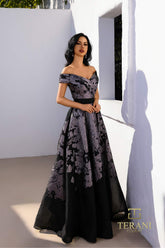 Terani Couture 252E5188 Long A Line Formal Metallic Evening Dress