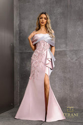 Terani Couture 252M5324 Ruffle Long Mermaid Formal Evening Dress
