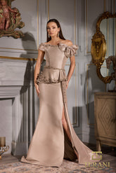 Terani Couture 252M5328 Fitted Long Formal Peplum Evening Dress