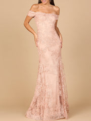 Lara Dresses 28970 Long Formal Fitted Mermaid Lace Prom Dress