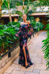 Alexander by Daymor 3045S25 A Line Floral Print Long Evening Slit Dress