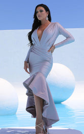 Jessica Angel 319 Pleated Long Sleeve High Low Formal Dress