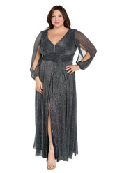 Plus Size Long Sleeve Metallic Dress Formal R&M Richards 3228W