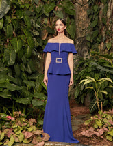 Alexander by Daymor 950 Formal Long Belted Peplum Evening Dress