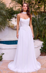 ISABELLA GOWN - OFF WHITE - STRAPLESS CHIFFON DRESS WITH SCARF