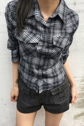 Camouflage Short Fitted Waist Long Sleeve Shirt Blouse
