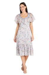 Short Floral Ruffle Dress Cocktail Midi R&M Richards 4063