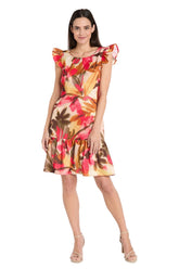 Floral Print Ruffle Dress Short Cocktail R&M Richards 4105