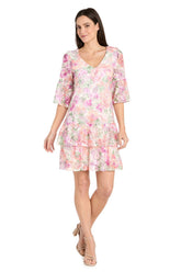 Short Floral Lace Ruffle Dress Cocktail R&M Richards 4107