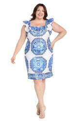 Plus Size Printed Dress Short R&M Richards 4134W