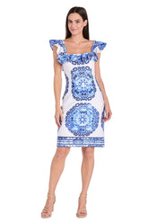Short Ruffle Print Dress Fitted Cocktail R&M Richards 4134