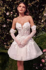 WL020 - Short Floral Appliquéd Bridal Party Dress - Andrea & Leo