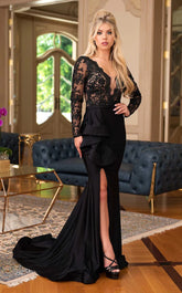 Jessica Angel 537 Lace Fitted Long Sleeve Slit Formal Dress