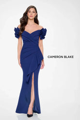Cameron Blake CB209 Pleated Long Formal Slit Evening Gown
