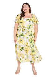Plus Size Printed Cocktail Dress Midi Length R&M Richards 6672W