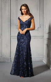 MGNY Madeline Gardner New York 72410 Long Formal Floral Sequin Evening Dress