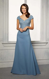 MGNY Madeline Gardner New York 72421 Long Formal A Line Beaded Lace Evening Dress