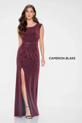 Cameron Blake CB201 Beaded Long Formal Slit Evening Gown