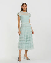 Midi Length Ruffle Dress A Line Cocktail Mac Duggal 8285