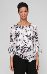 Alex Evenings 8375930 Formal Tiered Printed Blouse Top