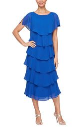 SL Fashions 9178111Mother of the Bride Caplet Tea Length Dress