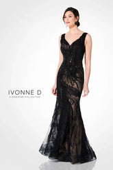 Ivonne D 220D36 Beaded Long Formal Fitted Evening Dress