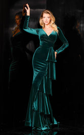 Jessica Angel 968 Long Layered Ruffle Formal Velvet Dress