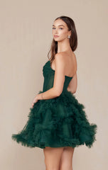 YVONNE RUFFLE SKIRT MINI DRESS - EMERALD