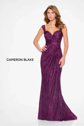 Cameron Blake CB210 Long Mermaid Pleated Formal Lace Evening Dress