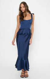 Pauline Peplum Dress ~ Midnight Navy Luxe Satin