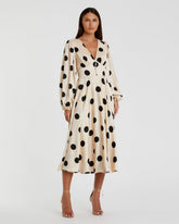 Long Sleeve Polka Dot Printed Dress Midi Cocktail Mac Duggal 27542