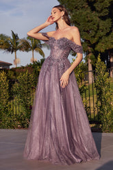 Off Shoulder Beaded Corset Long Ball Gown Prom Dress by LaDivine CD0198
