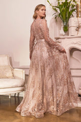 Long Sleeve Lace Floral Formal Dress by LaDivine CD233