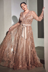 Long Sleeve Floral A-Line Plus Size Dress by LaDivine CD233C
