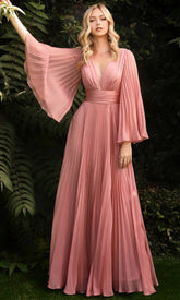 Long Sleeve Pleated Evening Formal Dress by LaDivine CD242