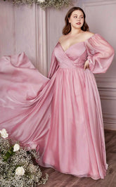 Off Shoulder Long Formal A-Line Plus Size Dress by LaDivine CD243C
