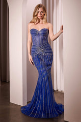 LaDivine 785 Beaded Long Formal Fitted Prom Dress